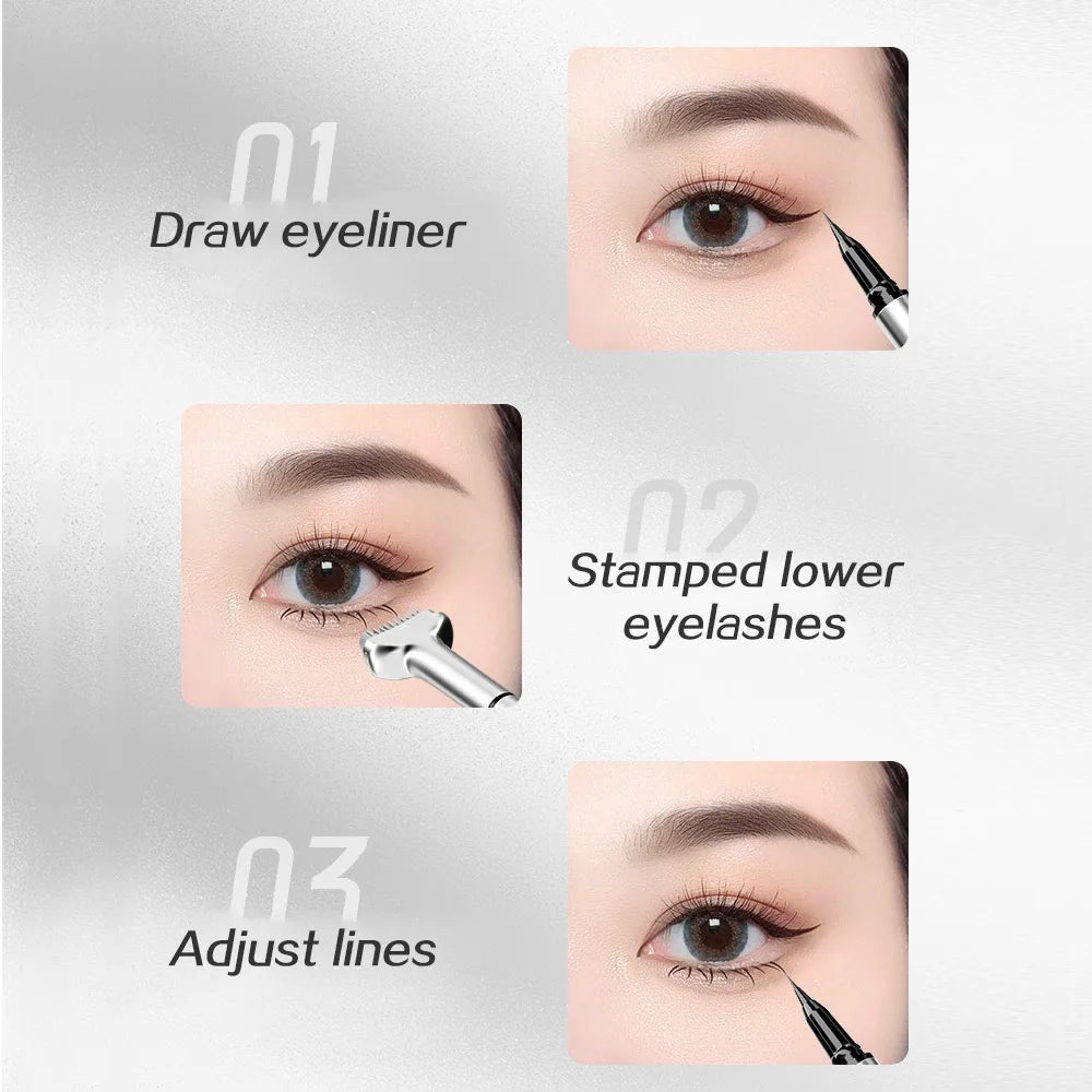 Lower Eyelashes Stamp, Double Head with Liquid Eyeliner, Natural Lower Eyelashes Lasting Waterproof Eyelashes Stamp